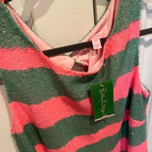 NWT New LILLY PULITZER Sequin Green Pink Striped Dressy Tank Top